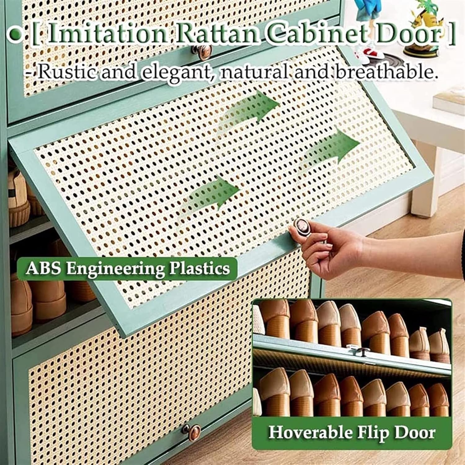 Shoe Storage Cabinet Cabinets Hallway Slim Cupboard Cupboards Hallways Slimline，Modern Bamboo Shoe Cabinet - Stylish Entryway Storage with Rattan Doors, Flip Top for Shoes, Hallway & Bathroo