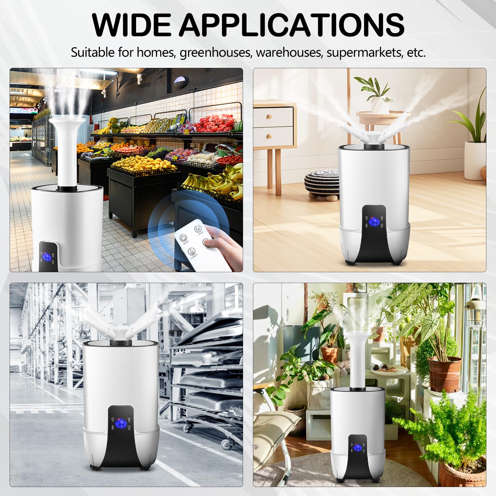 Umidificatore 15L, Multifunzionale Umidificatore Piante 1500ML/H Diffusori Ambiente Automatico 75W con Ugello Dritto Ugello Angolato e Ugello a Quattro Testine per Grow Tent Supermercati