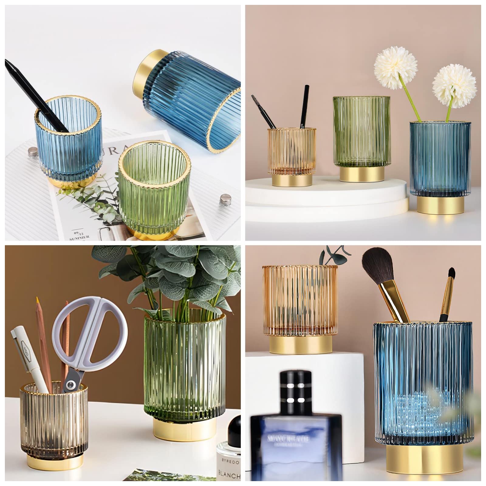 DASITON Makeup Brush Holder Organiser, Crystal Cosmetic Make Up Brush Holder, Glass Makeup Brushes Storage Organiser - Image 2