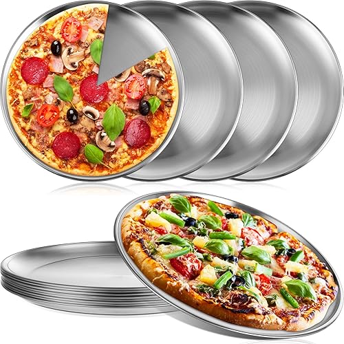 Vista 11 de Thenshop 8 Piezas Moldes para Pizza de 8 Pulgadas a Granel Juegos de Acero Inoxidable Redondos Bandejas para Hornear Pizza para Horno Cocina