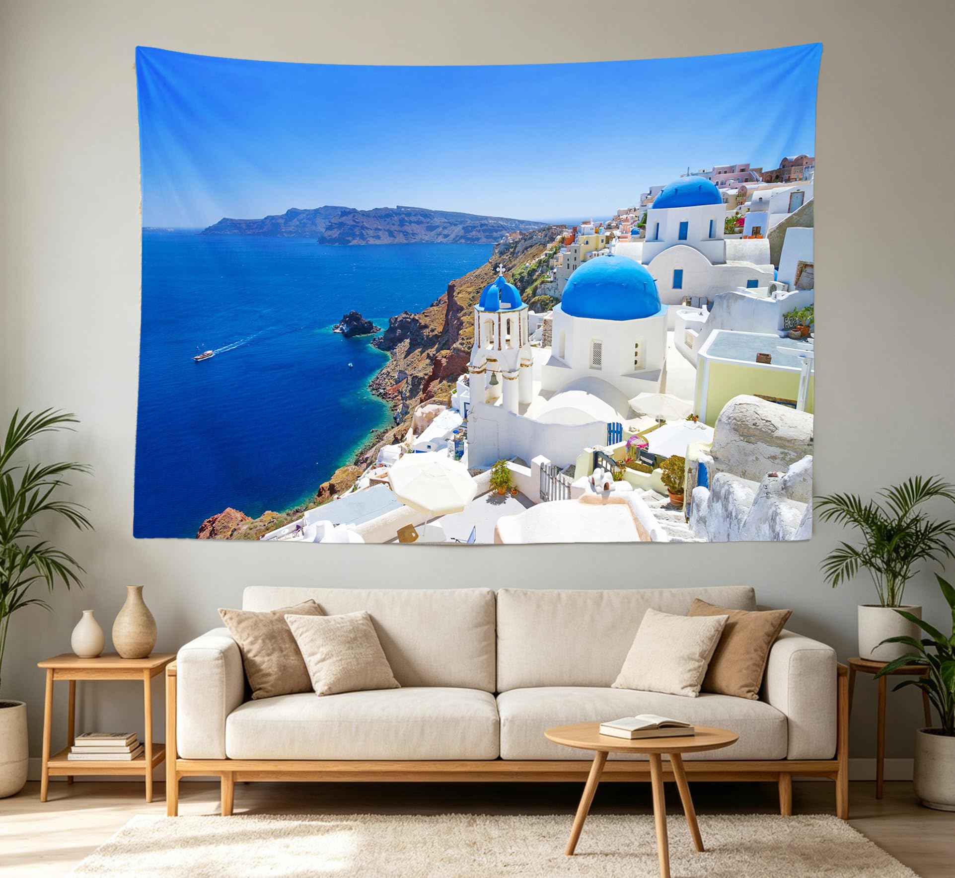 Amazon.co.jp: Loccor Greece サントリーニ島タペストリー 120Wx95H