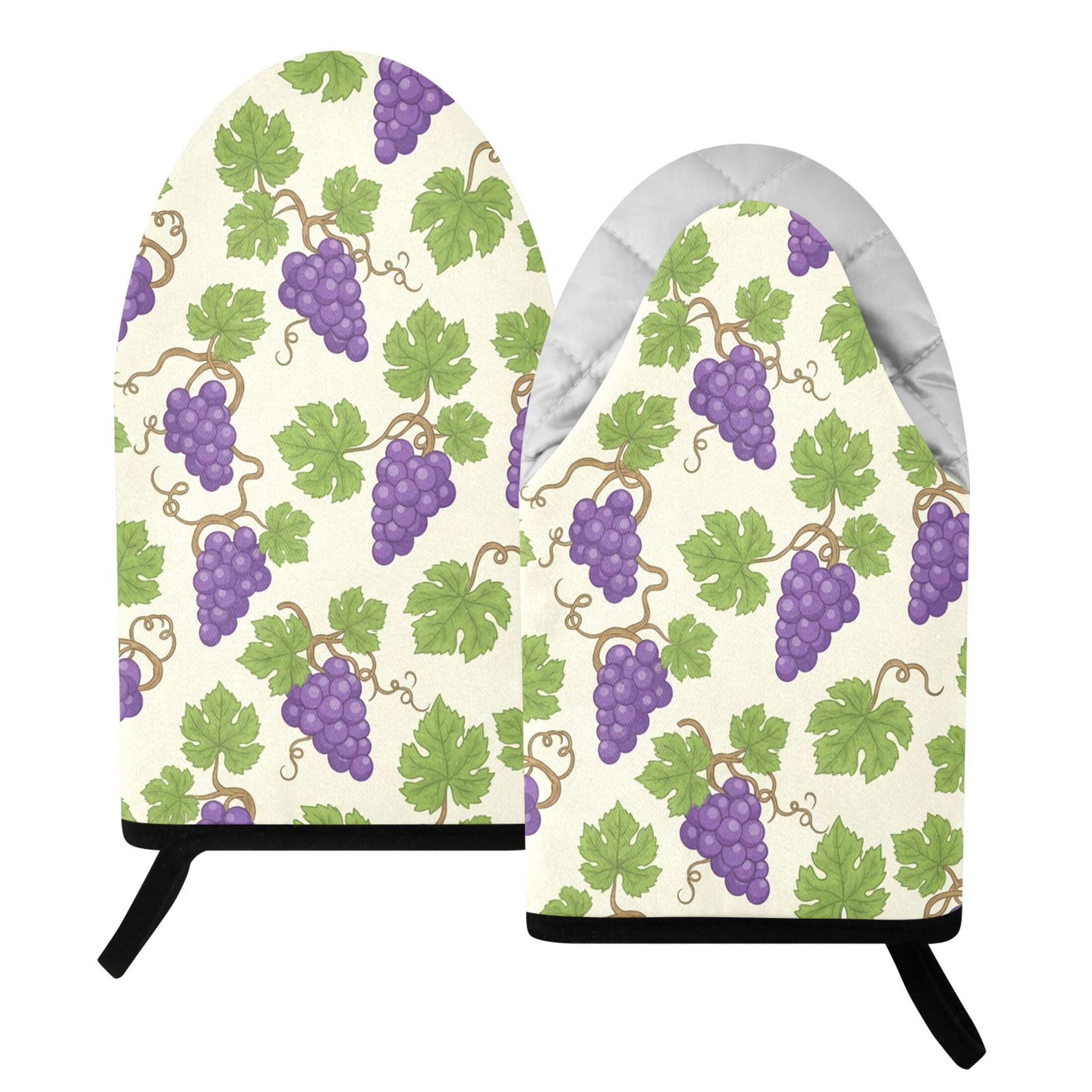 Kutsu Grape Oven Mitts for Kitchen, Heat Resistant Cotton Oven Gloves for BBQ Baking Cooking, Breathable Kitchen Essentials, 2 pcs