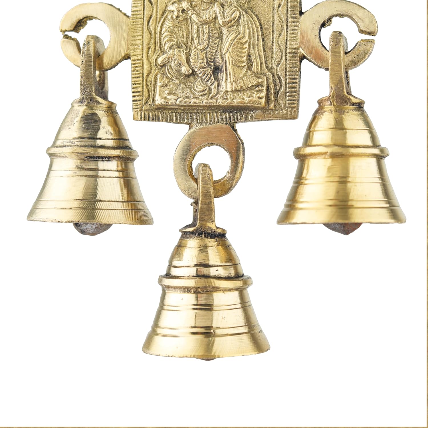3 Bells Brass Decorative Radha Krishna Hanging Hindu Statue for Home Temple Use Statue Idol Figure with Unique for Door Wall Indian Traditional Festival New year Gifts Decor Housewarming(Size:-6"X3")