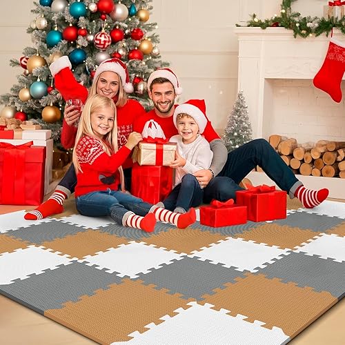 Miniatura 9 de 36 tapetes de juego para bebé para piso, azulejos de espuma para niños con entrelazado, alfombra de rompecabezas de espuma cuadrada para sala de