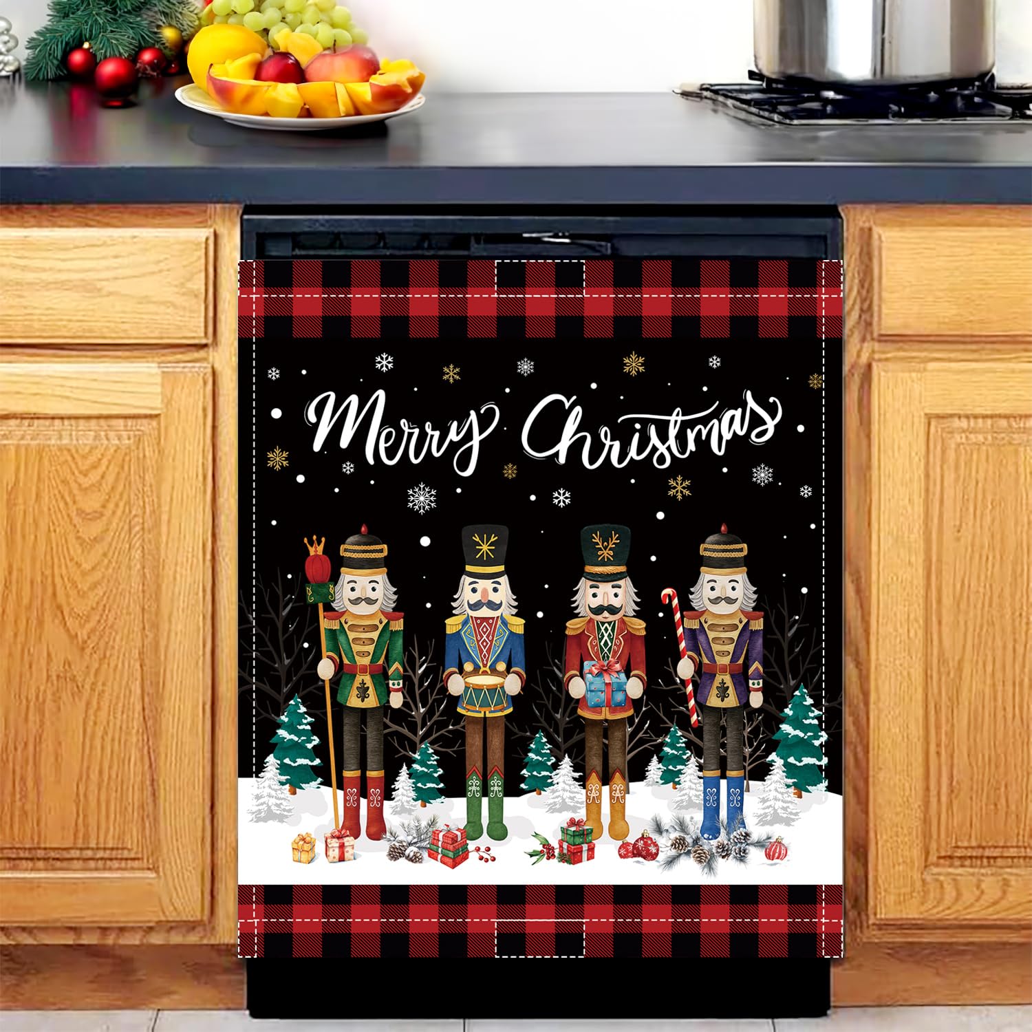 Christmas Nutcracker Dishwasher Magnet Cover, 23x26In Nutcrackers Dishwasher Magnet Sticker for Kitchen Winter Holiday Decor Refrigerator Magnet Covers Magnetic Fridge Panel Decal