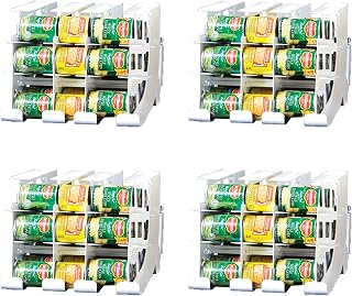FIFO Can Tracker 4-Pack - 3-Tier Rotating Food Can Organizer for Pantry, Expandable Soda Can Storage for Kitchen, Holds 54 Cans of Food or Soda