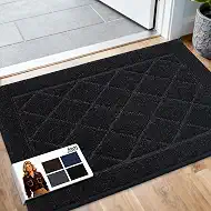JSEI Dirt Trapper Door Mat 24"x36", Non-Slip Washable Entryway Mats, Dog Door Mat, Stain Resistant and Absorbent Floor Mats, Low Profile Welcome Mat for Front Back Door, Black