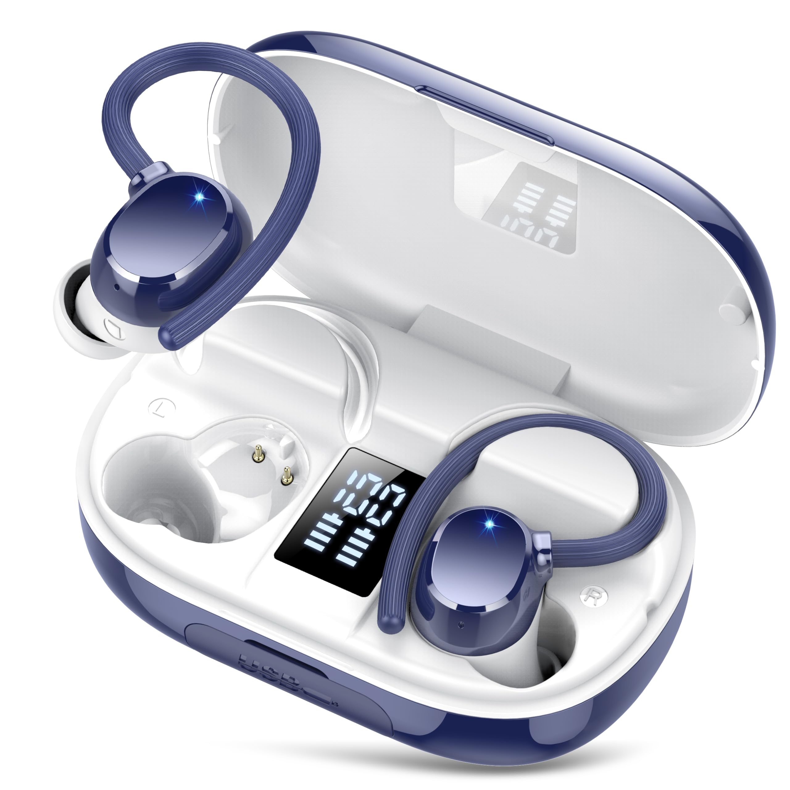 Cuffie Bluetooth,Auricolari Bluetooth 5.3 Wireless con 4 ENC Mic,Cuffiette Senza Fili HiFi Stereo,2024 Auricolari Bluetooth IP7 Impermeabili Cuffiette Bluetooth con 128 Ore LED Display Touch Control