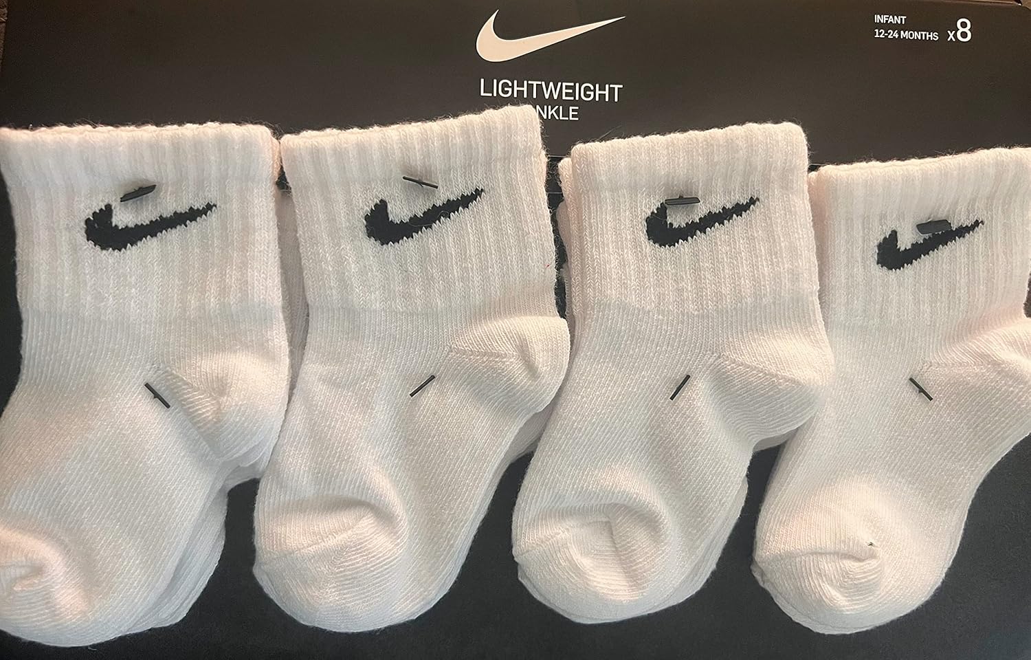 Nike Baby Socks White/Black 8 Pairs, Size 12-24