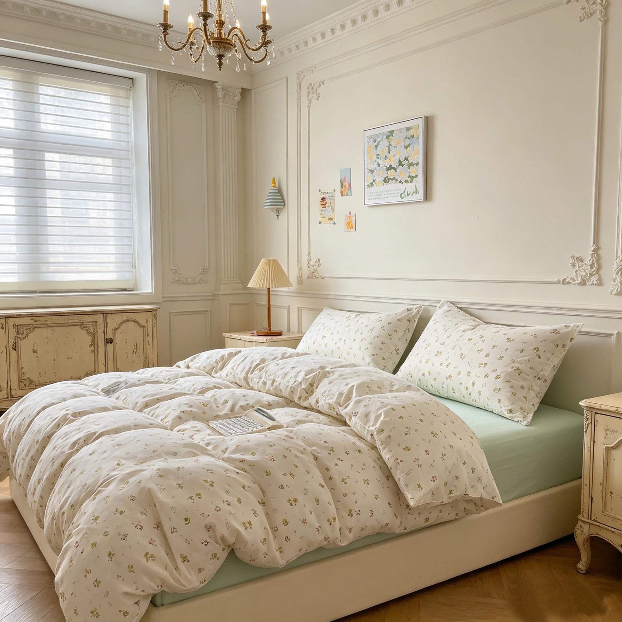 Parure de couette florale 260x240 cm en polyester avec taies