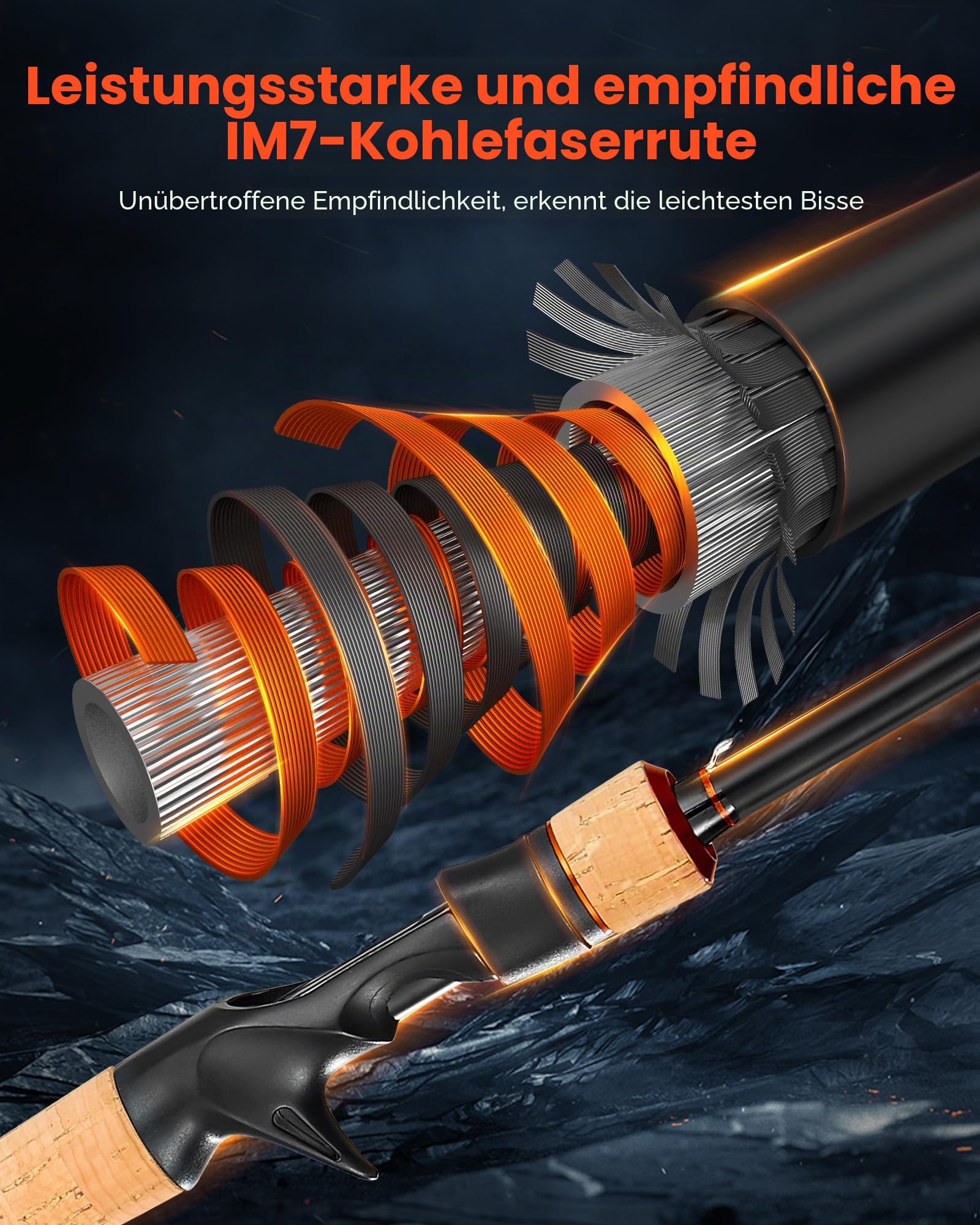 VEVOR Angelrute und Angelrolle (Baitcasting) im Set, 2,13 m Rute aus Kohlefaser (IM7), Bassangelruten-Set mit 7+1 Kugellagern & Übersetzung 7,0:1 & Korkgriff, rechtshändiges Angelset