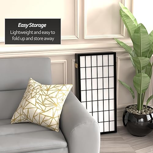 Miniatura 5 de Biombo portátil simple de 3 pies Biombo Shoji para dividir una cuarto, clásico diseño japonés, 4 tamaños y 6 colores, Madera, Negro