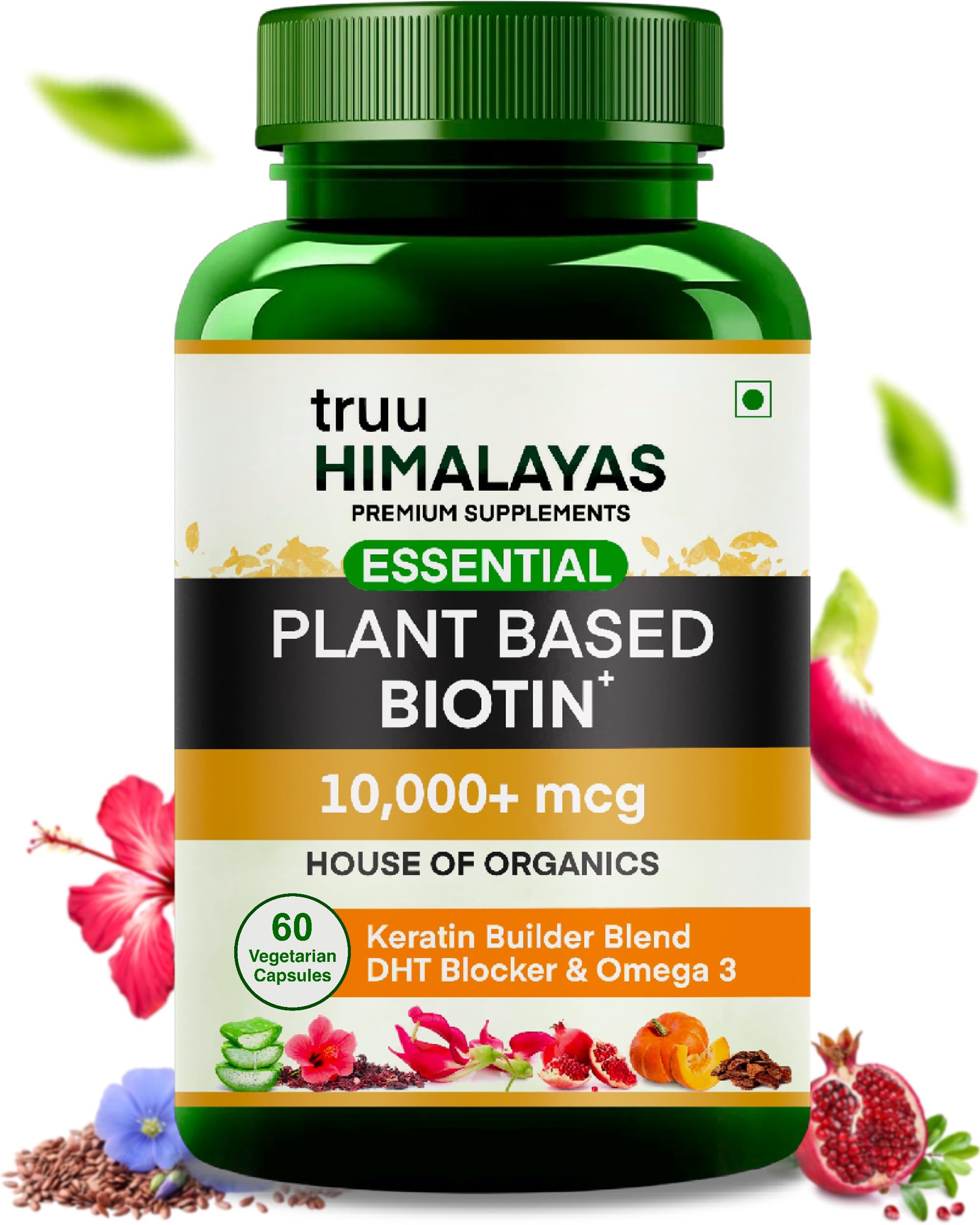 truu Himalayas Plant Based Biotin 10000mcg for Hair Growth with DHT Blocker, Keratin & Omega 3 Supplement Vitals for Men & Women - Ayurvedic Nutrients for Hair Fall, Skin & Nails Health - 60 Capsules (B0D5ZNJKSL) Amazon Price History, Amazon Price Tracker