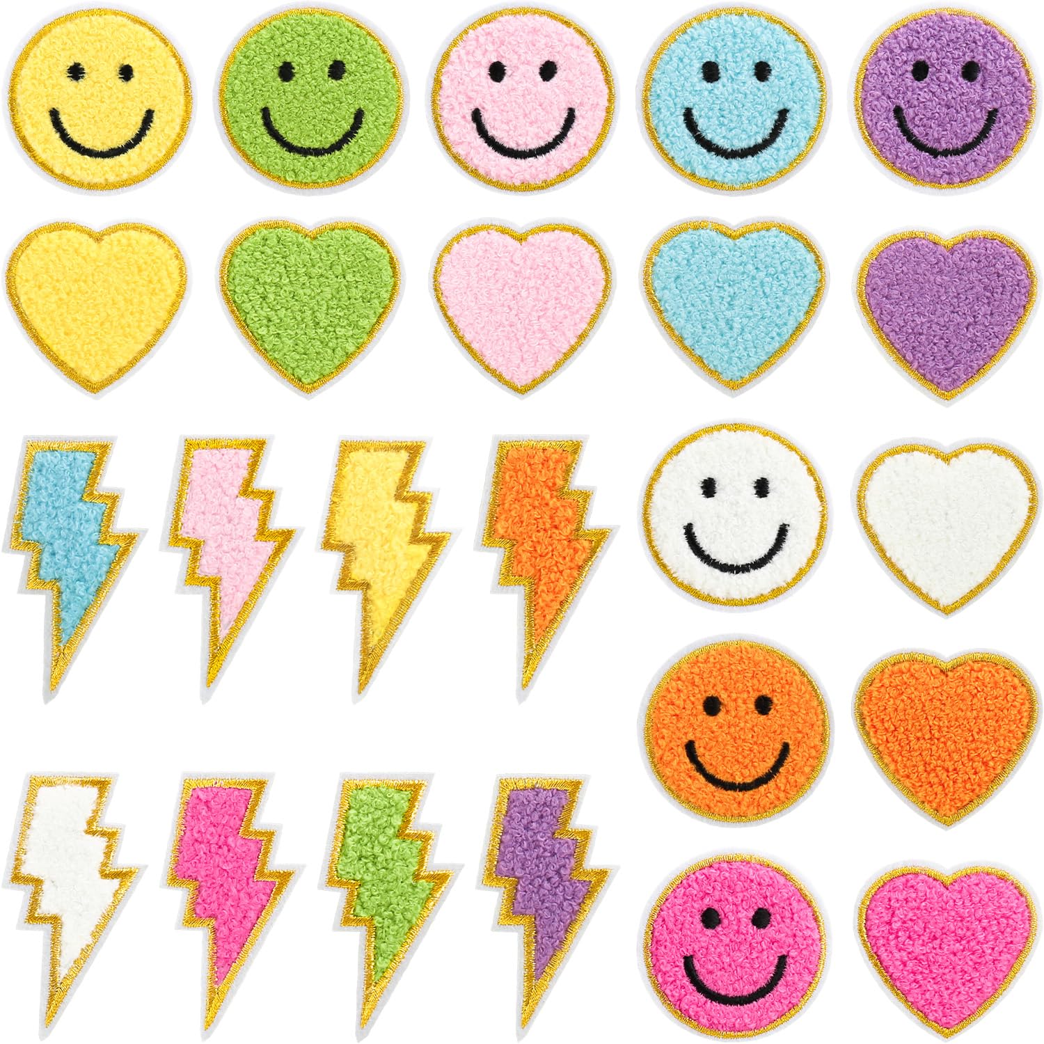 24pcs Colorful Chenille Embroidered Patches Preppy Iron on Patches for Girls Cute Glitter Lightning Bolt Sew on Applique DIY Craft Accessories for Backpacks Clothing Jackets Hats — image 1