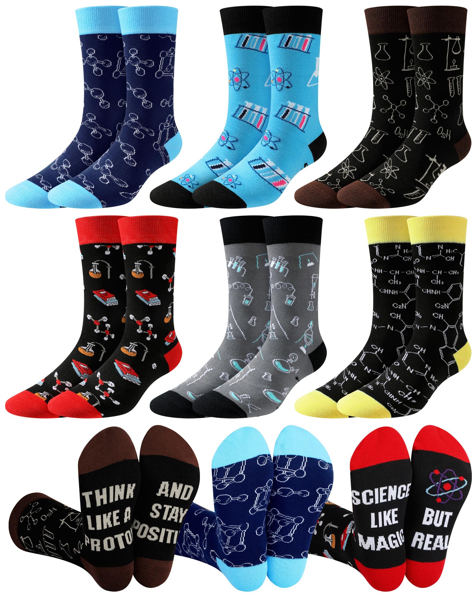 Eurzom 6 Pairs Funny Socks Math Science for Men Novelty Pi Themed Socks Teacher Gift for Mathematicians Chemist Scientists