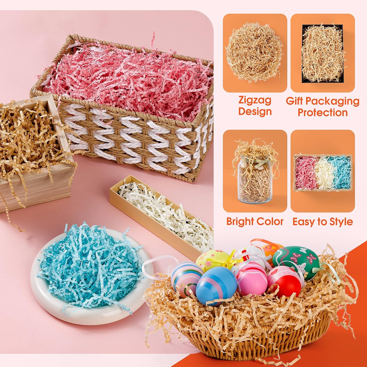 2.2LBS Crinkle Cut Paper Shred Filler, Kraft Shredded Paper for Gift Bag Box Basket, Packing Grass Cushion Crinkle Shred Filler for Christmas Wedding Birthday Bridesmaid Engagement - Image 4