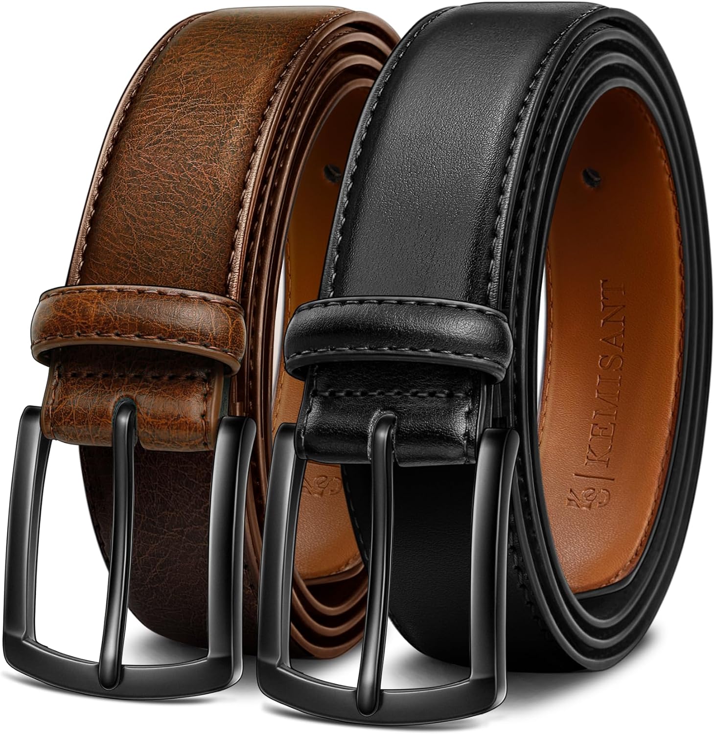KEMISANT Men Belt 2Pack – Genuine Leather Belt for Men Dress Casual Golf Jeans 1 3/8