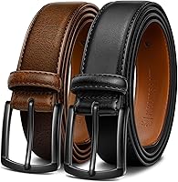 KEMISANT Men's 2-Pack Genuine Leather Belts 1 3/8" - Adjustable Dress Casual Golf Jeans Belt 28-52" Waist