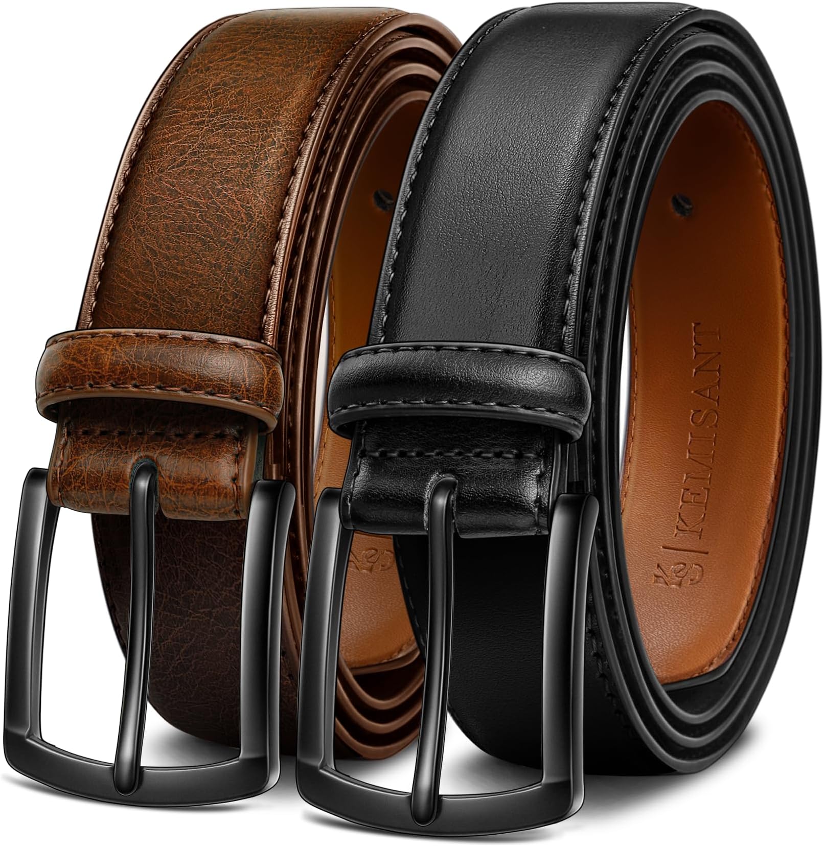 KEMISANTMen Belt 2Pack – Genuine Leather Belt for Men Dress Casual Golf Jeans 1 3/8"