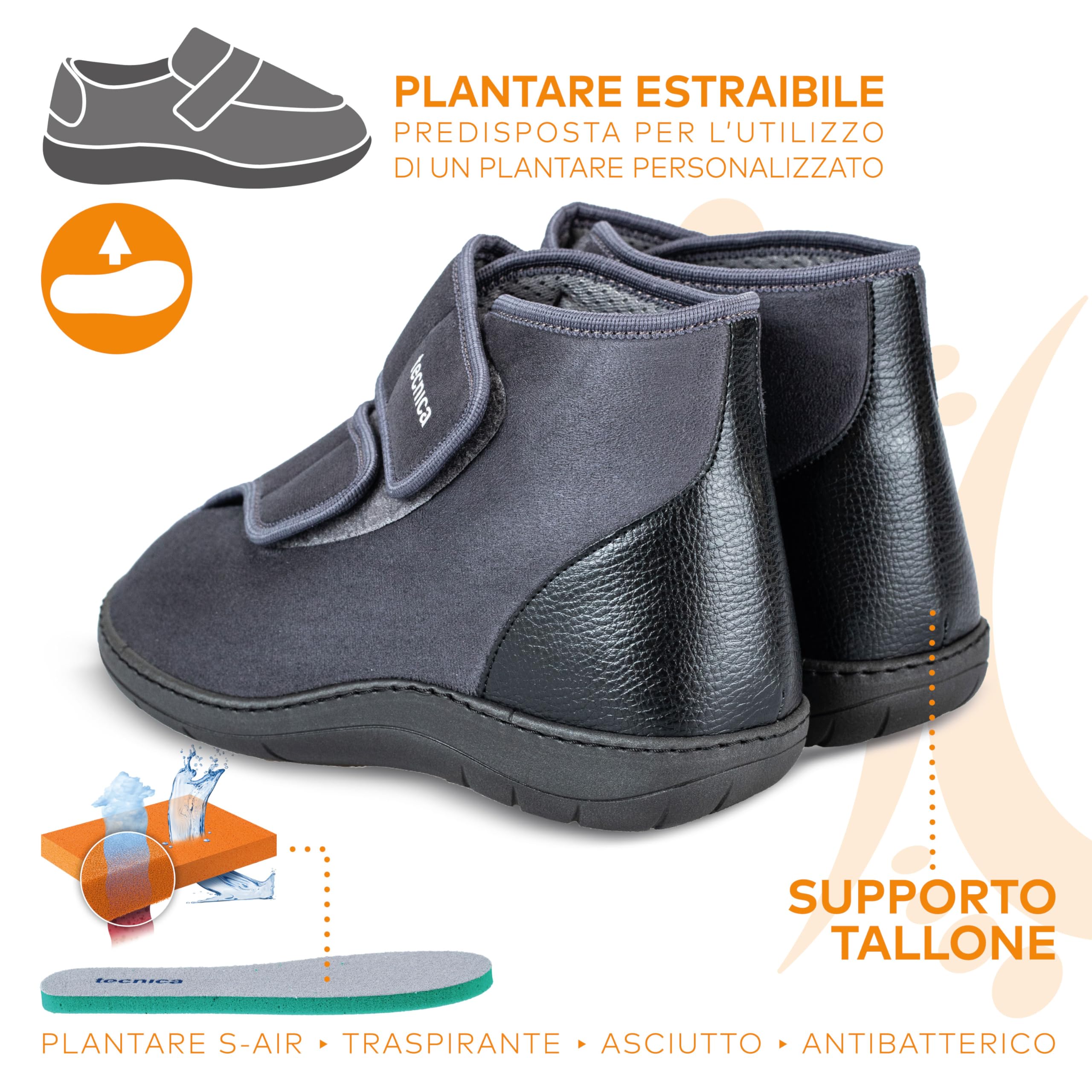 EXTRO STYLE - Scarpe Ortopediche Protettive Tecnica 1, per Riabilitazione e Recupero delle Funzioni del Piede, Tomaia in Microfibra e Suola Antiscivolo, Plantare Estraibile, Grigio