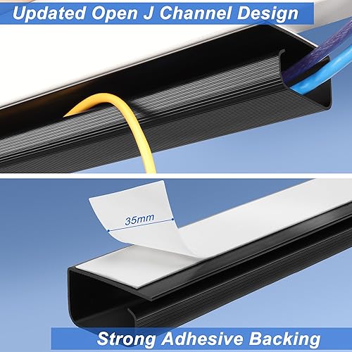 Miniatura 4 de ZhiYo Organizador de cables debajo del escritorio con canal J (4 x 15.7 pulgadas), canaleta de cables de 63 pulgadas, organizador de cables