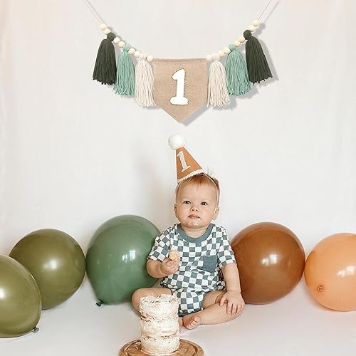 Miniatura 4 de BOOMPA Wild One - Cartel para silla alta de primer cumpleaños, guirnalda de borlas de cuentas de madera, pancarta de borla para fiesta de primer