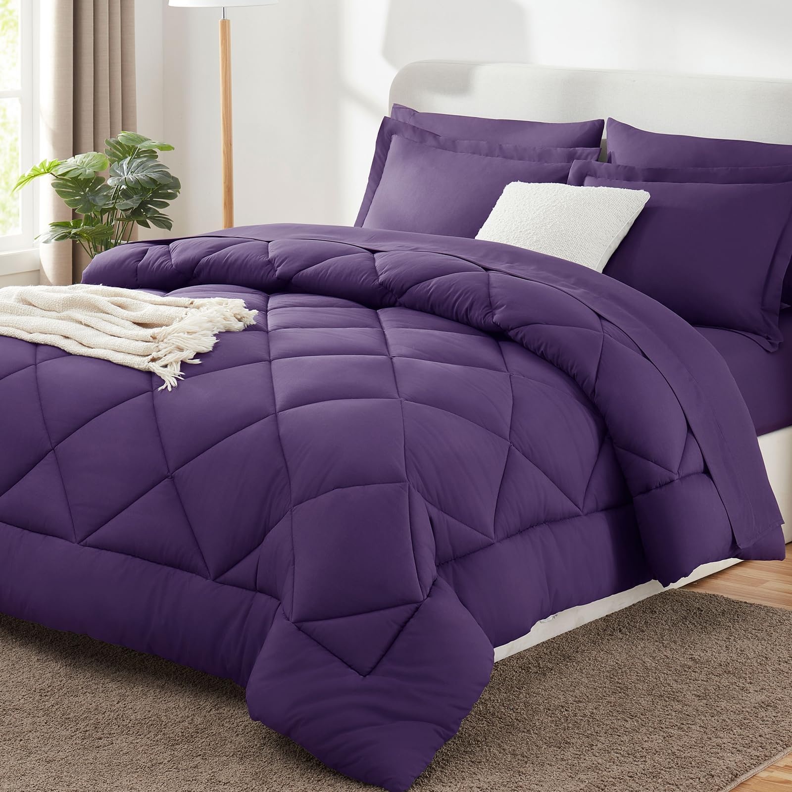 CozyLux Full Size Comforter Sets Purple - 7 Pieces Bed in a Bag Full, Luxury Soft Bed Set for All Seasons, Bedding Set with Down Alternative Comforter, Sheets, Pillowcases & Shams