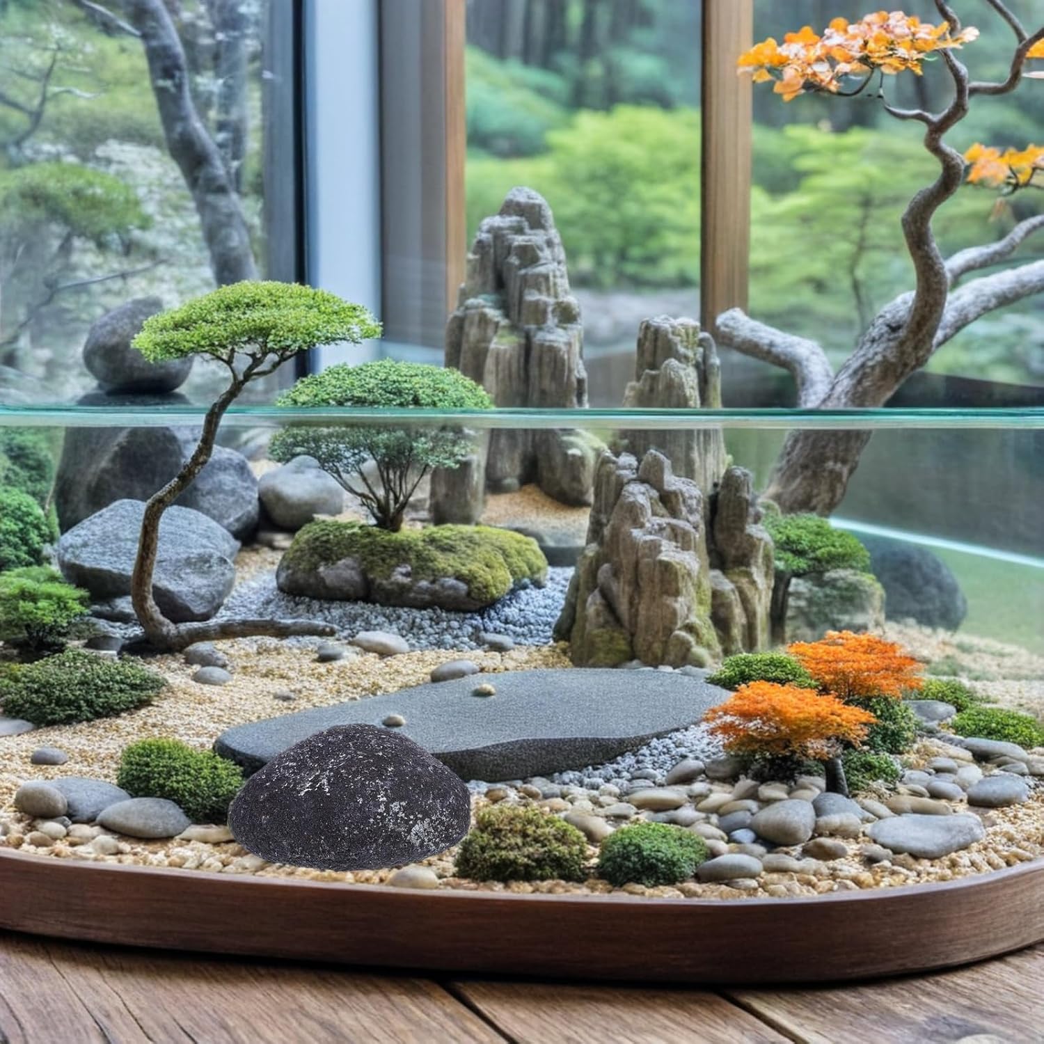 LOGOFUN Artificial Moss Stones Faux Landscape Rocks Foam Fake Decorative Garden Ornaments for Home Aquarium Patio Decor - Black