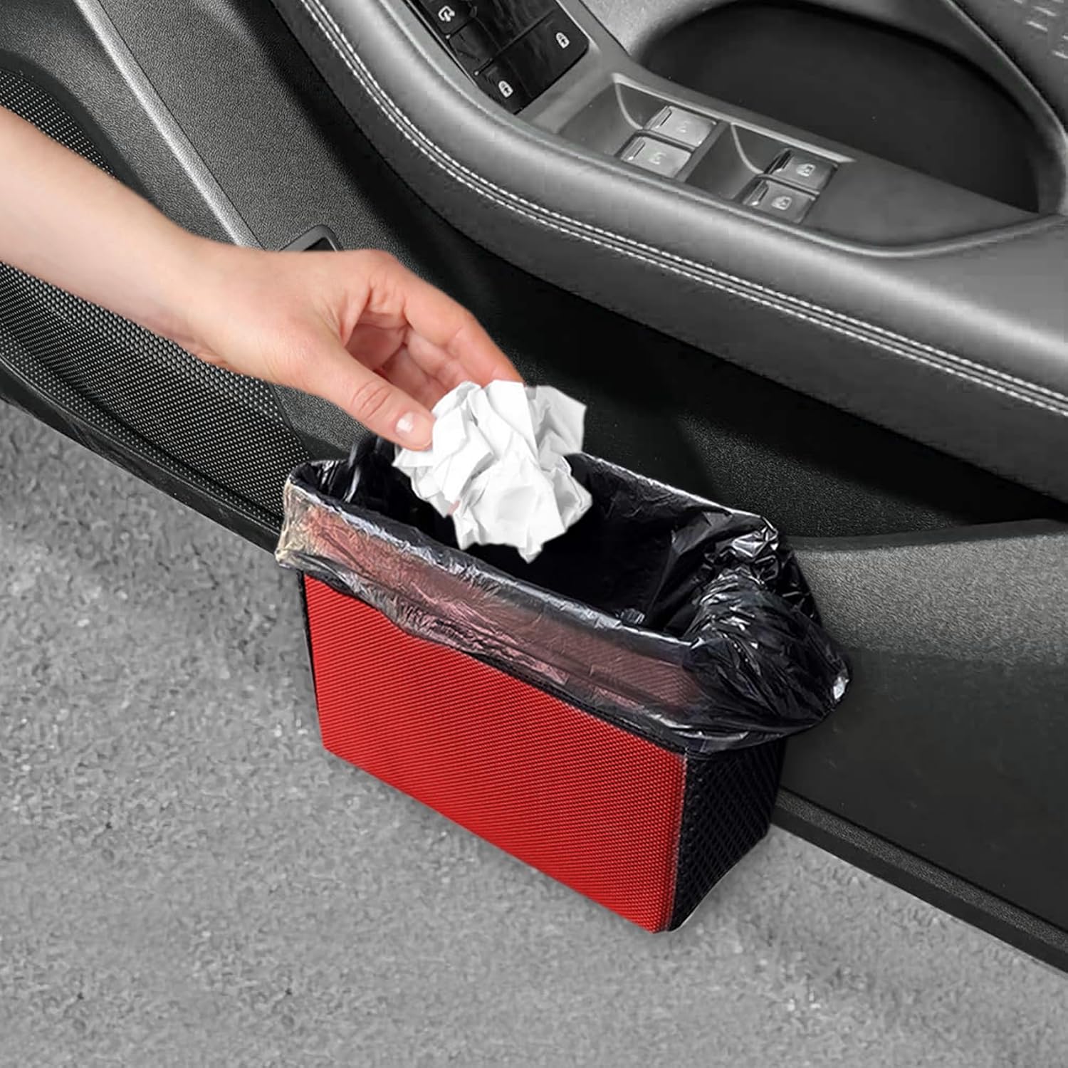 Car Trash Can, Foldable Mini Vehicle Trash Bin Garbage Organizer Holder, Waterproof Automotive Interior Hanging Dustbin Storage Bag Container, Universal Auto Accessories for Most Cars (Black)