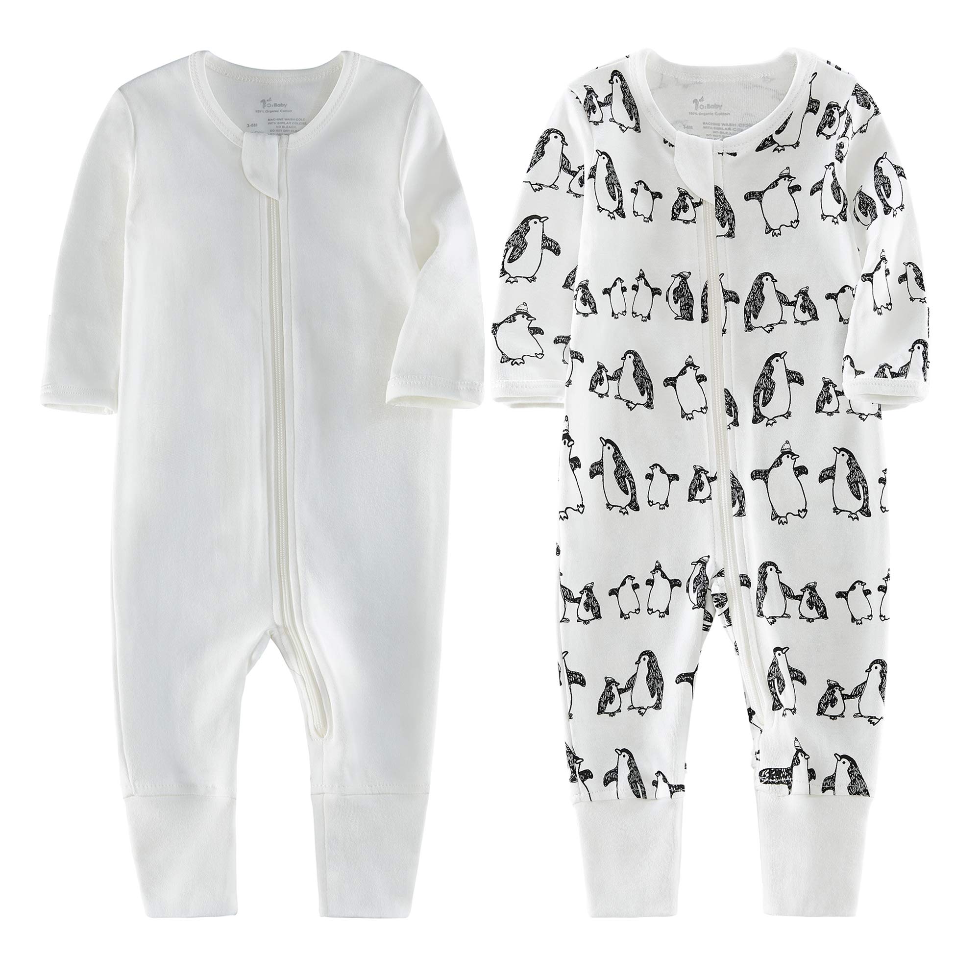 O2 BABY Organic Cotton Baby Footless Pajamas, Zip Front Baby Boys Girls Romper, Long Sleeve Sleep and Play