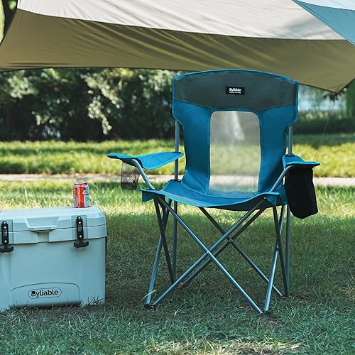 Miniatura 2 de Silla plegable de camping al aire libre, portátil, ligera, sillas plegables para campamento para adultos al aire libre con soporte para tazas, bolsa