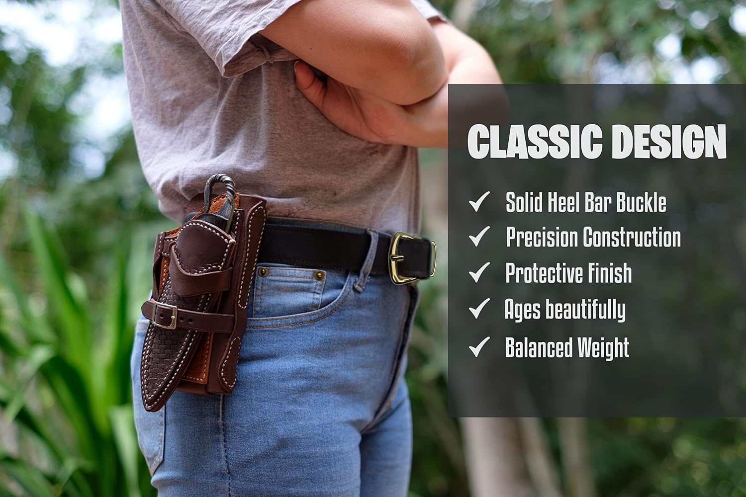 Hides & Knives Belt Buckle or Belt Keeper for Men & Women Leather Belts - Solid Brass, Stylish, Unisex, Ages Gracefully