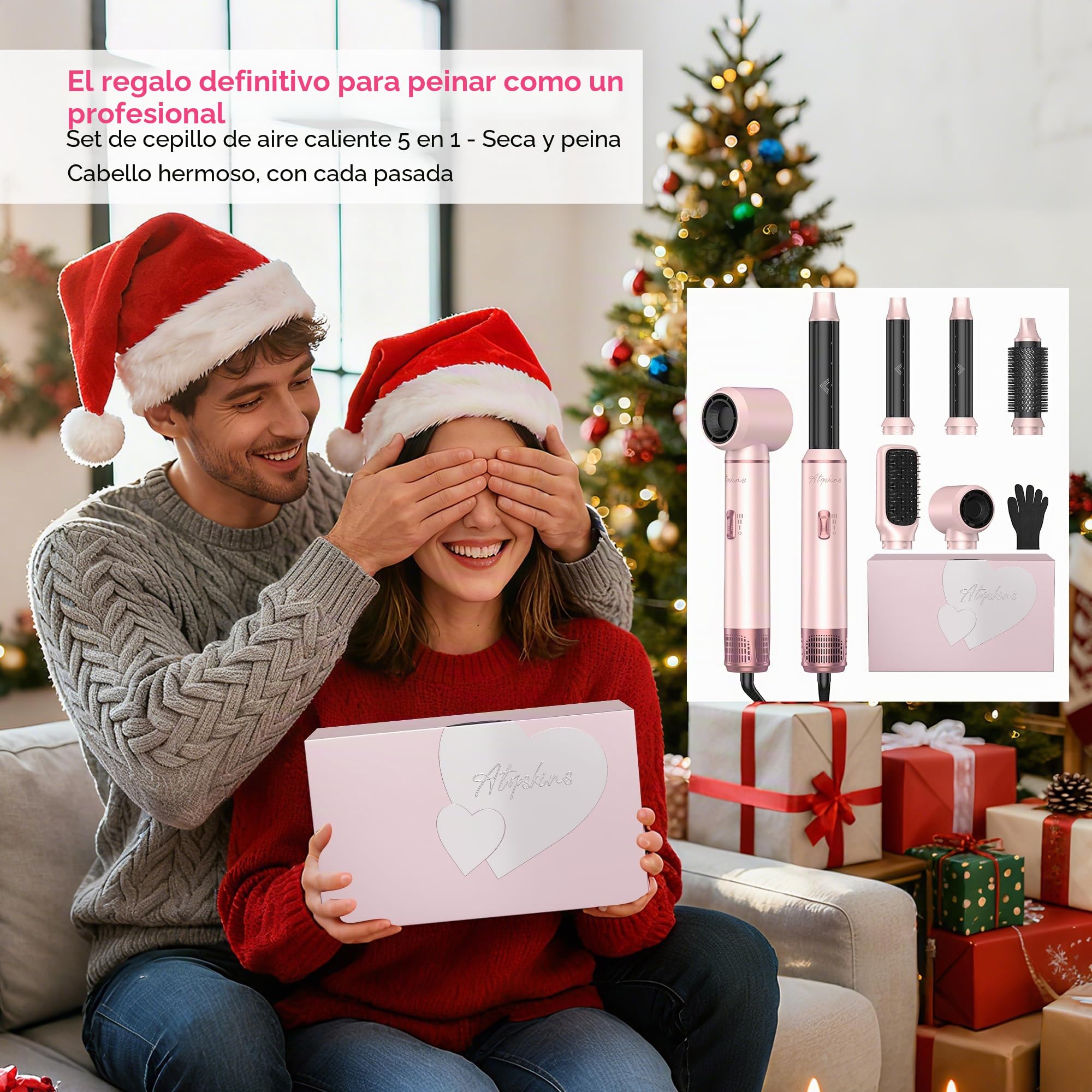 Atopskins Air Styler Secador 5 en 1 Secador Moldeador de Pelo 5 Cabezales, Caliente con Rizador, Thermal Brush, moldeador pelo Cepillo Secador Pelo uego de brochas para secar el cabello