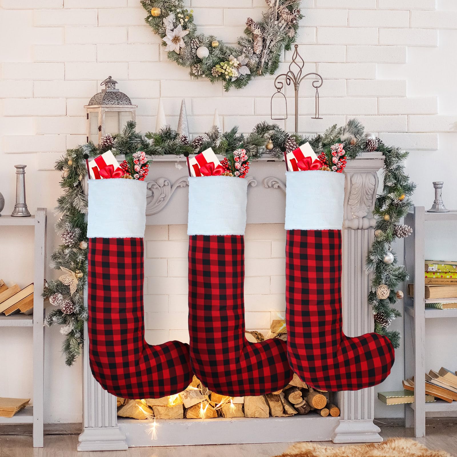Lot de 4 chaussettes de Noël géantes en feutre pour sapin de Noël - 111 cm - Rouge