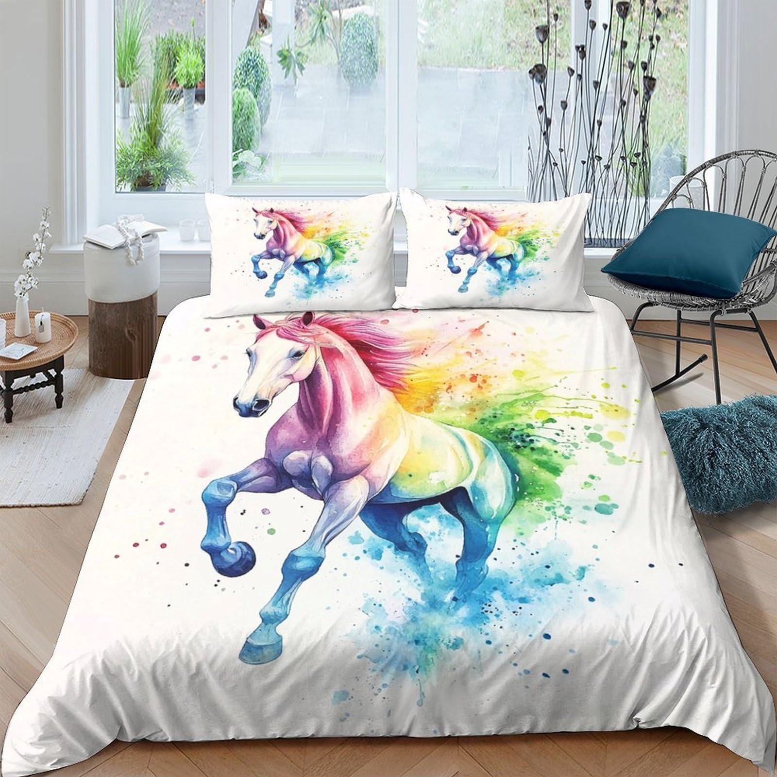 Ctjqhvkz Style-6 3D Printed Rainbow Unicorn Fitted Sheet Microfiber Soft Non-Slip Fantasy Horse Mattress Cover For Bedroom Decor Single（135X200cm）