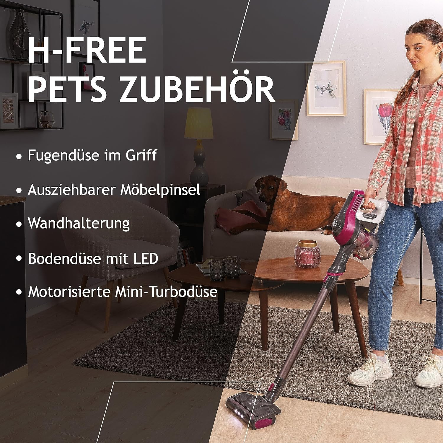 Hoover Akku-Staubsauger ohne Beutel + Tierdüse I bis zu 120 m² mit 1 Akkuladung I Staubsauger kabellos mit LED, XL Staubbehälter & Parkfunktion I Akkusauger mit Fugendüse & Staubbürste [HF110P]