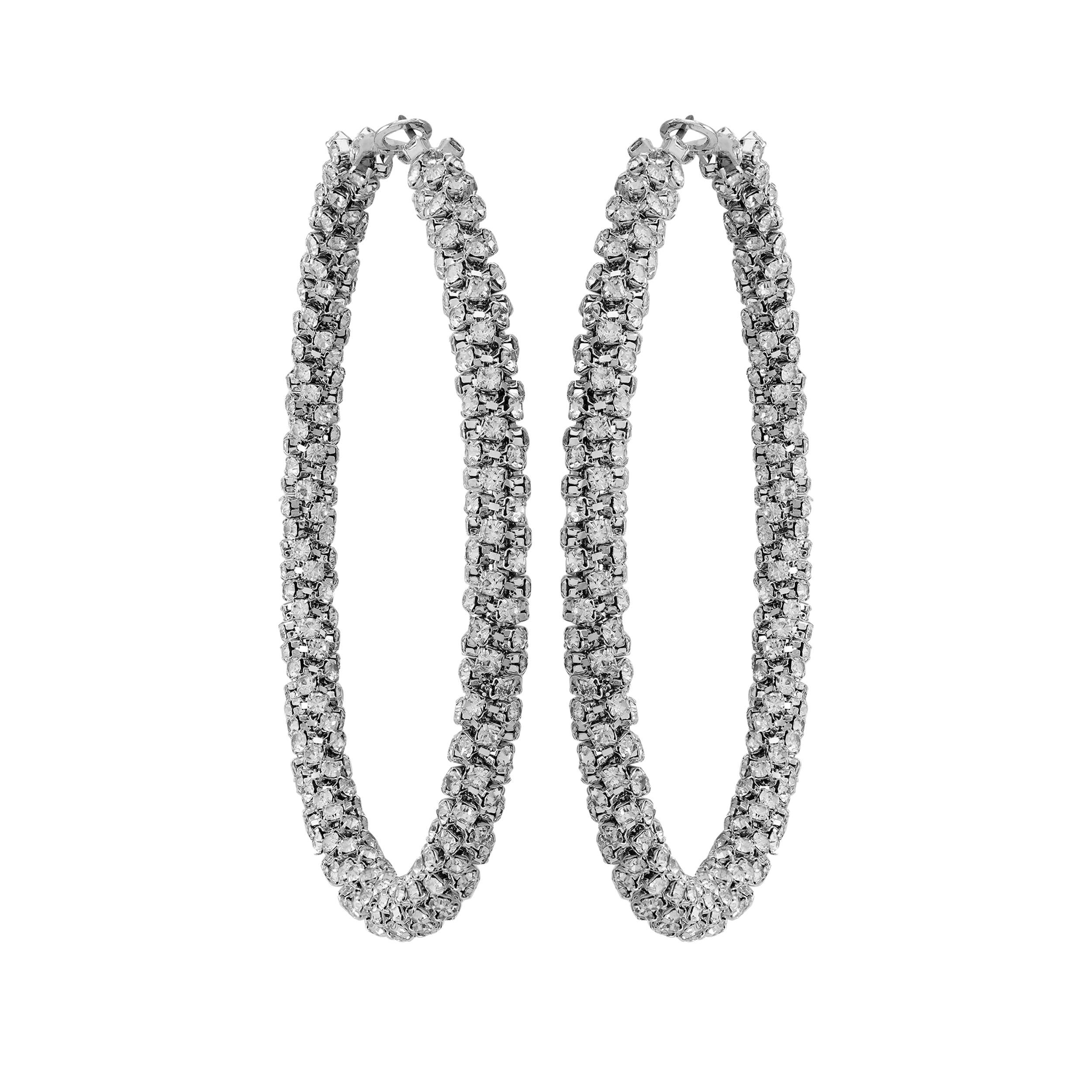 GUESS Pendientes de aro sin mangas, de piedra grande, para mujer