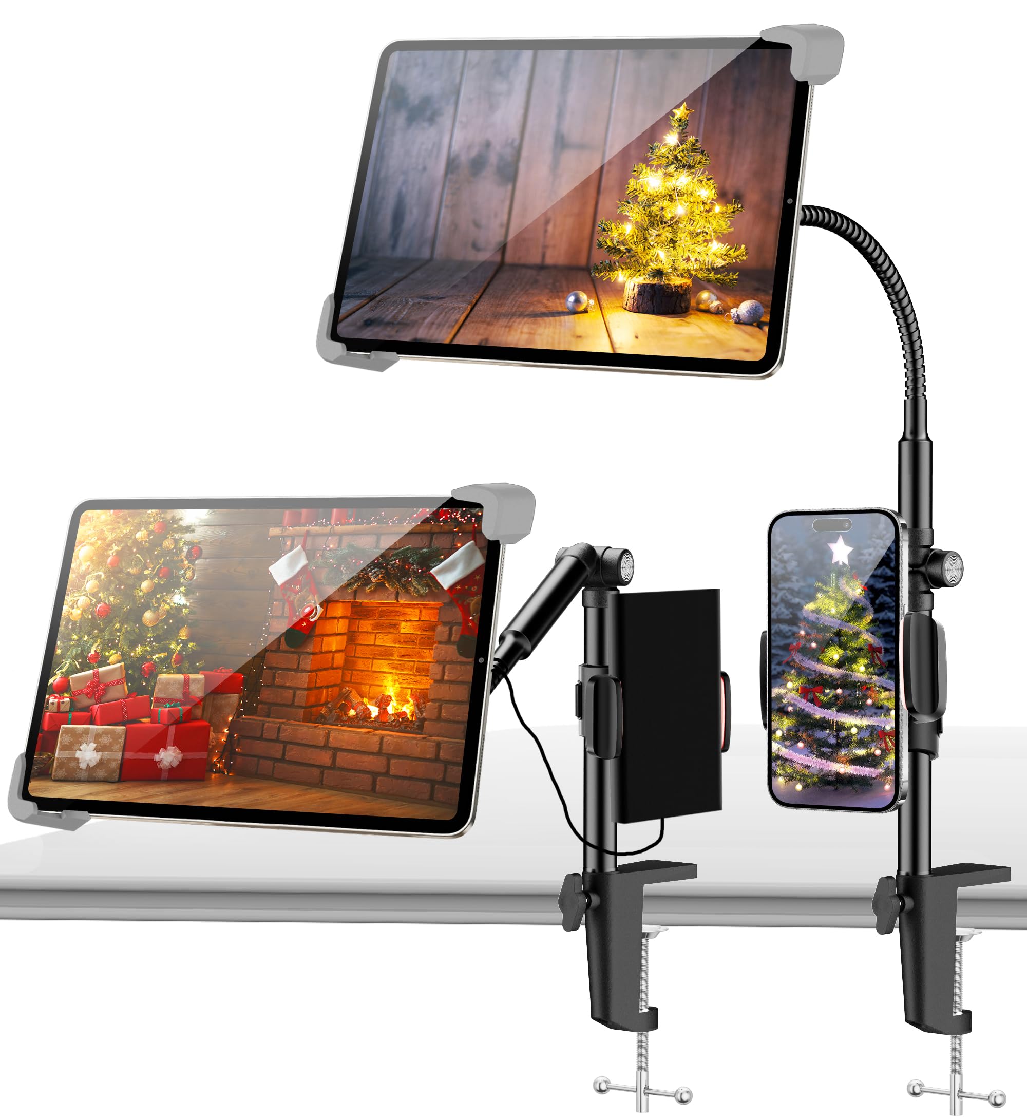 SAIJI Support Téléphone à Col De Cygne, Support Telephone Portable Pour Lit, Support De Bras Paresseux 360 Pour Téléphones Compatible Avec IPhone, Samsung, Appareils à écran De 4" à 7" (Blanc