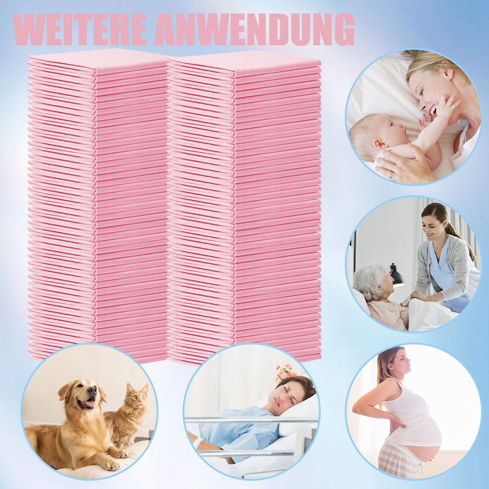 100 Stück Betteinlagen Inkontinenz Einweg, 33 x 43 cm Wickelunterlage Einweg, Weich, Saugfähig und Wasserdicht, Inkontinenzunterlage für Betten, Erwachsene, Senioren oder Kinder