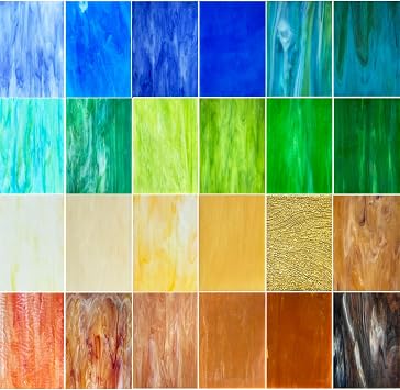ILLUCKAI 12 Sheets Stained Glass Sheets Random Mixed Blue+Green+Amber Colors, 6 x 4 inch Stained Glass Kit Supplies for Mosaic Glass Crafts Projects