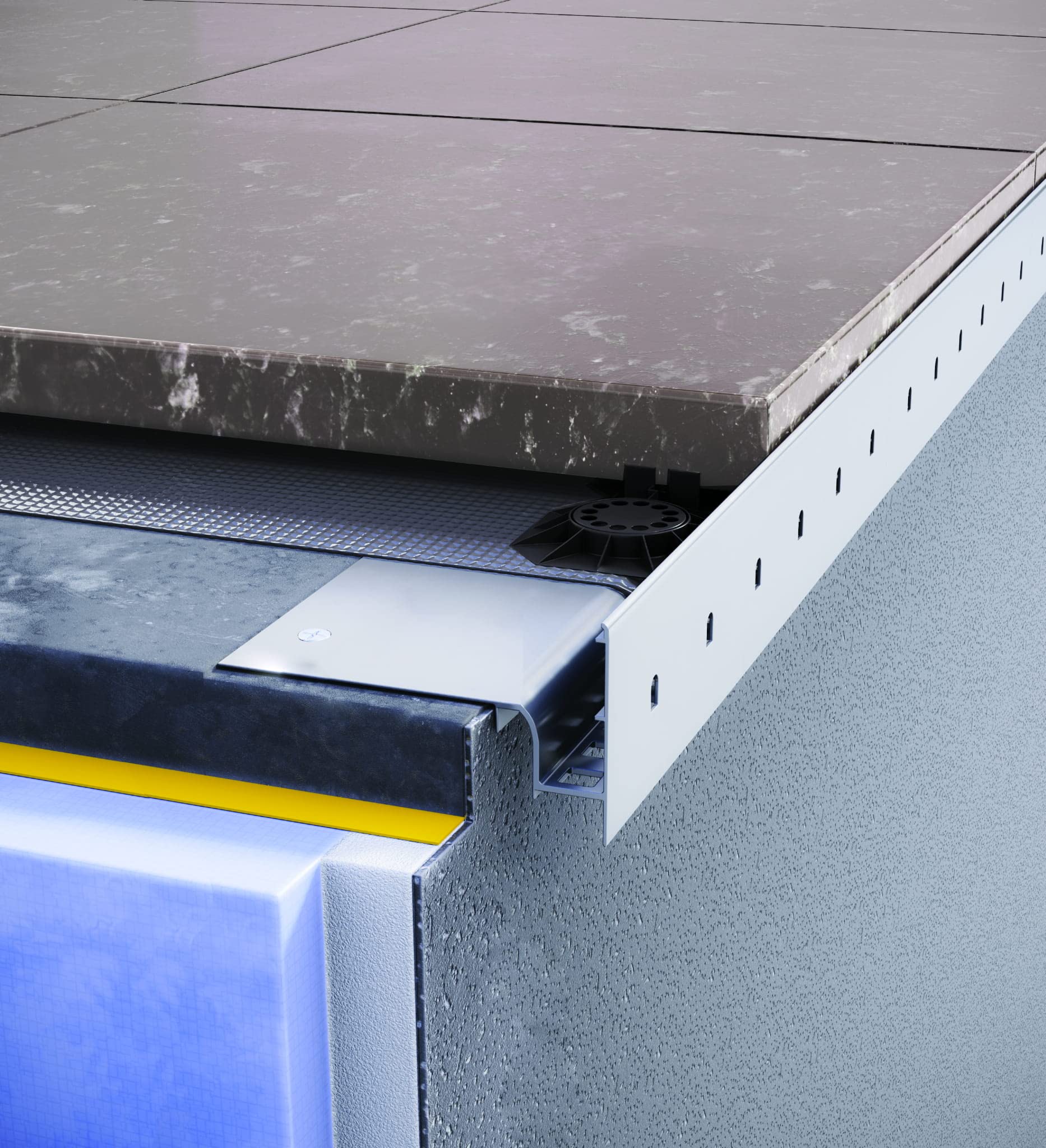 Renoplast® Aluminium Traufprofil W30 200cm Grau | Fertigstellung von Terrassen und Balkonen | Belüftete Böden Erhöht | Wasser ablaufsysteme Winkelprofil | Korrosionsschutz Balkonprofile