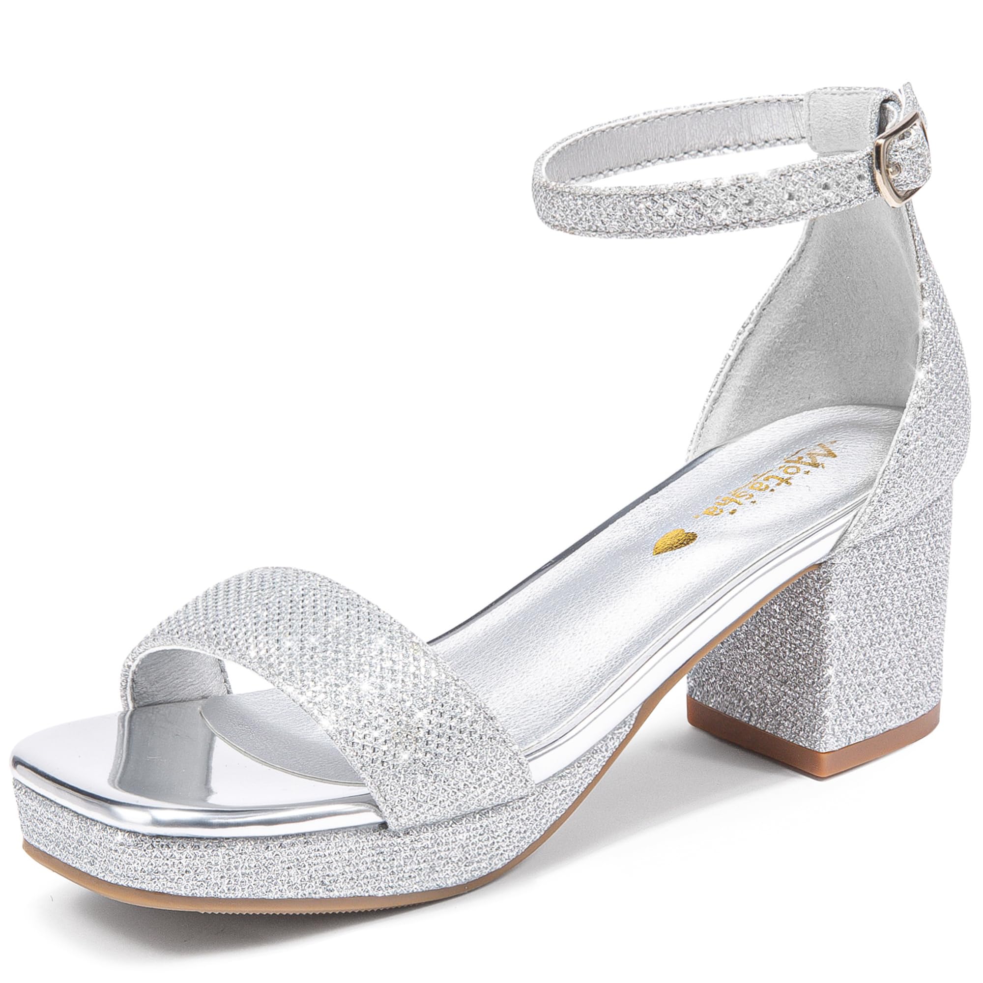 Motasha Girls High Heels Girls Dress Shoes Flower Girl Wedding Party Pageant Prom Formal Dress Sandals Open Toe Ankle Strap Platform Little Big Kids High Heels Chunky Pumps