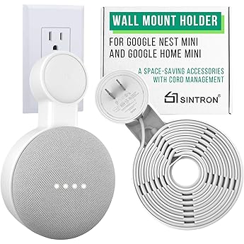 sintron socket wall mount for google nest mini & google home mini a space saving accessory with cable management for google smart speakers 1st gen & 2nd gen. No messy cables screws