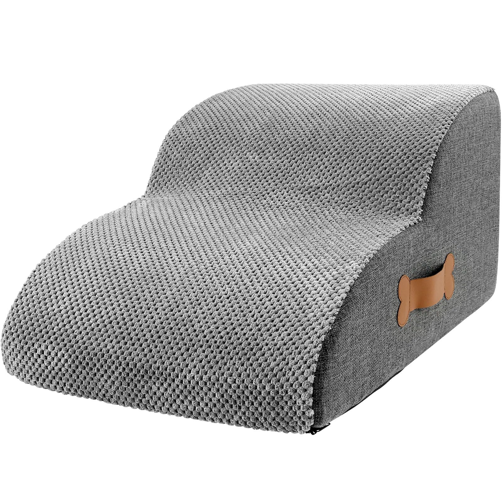 Scala per cani di piccola taglia con rivestimento lavabile e fondo antiscivolo, 55 x 34 x 40 cm, scala per animali domestici, scala a 3 livelli, rampa per cani rimovibile per letto, divano (grigio