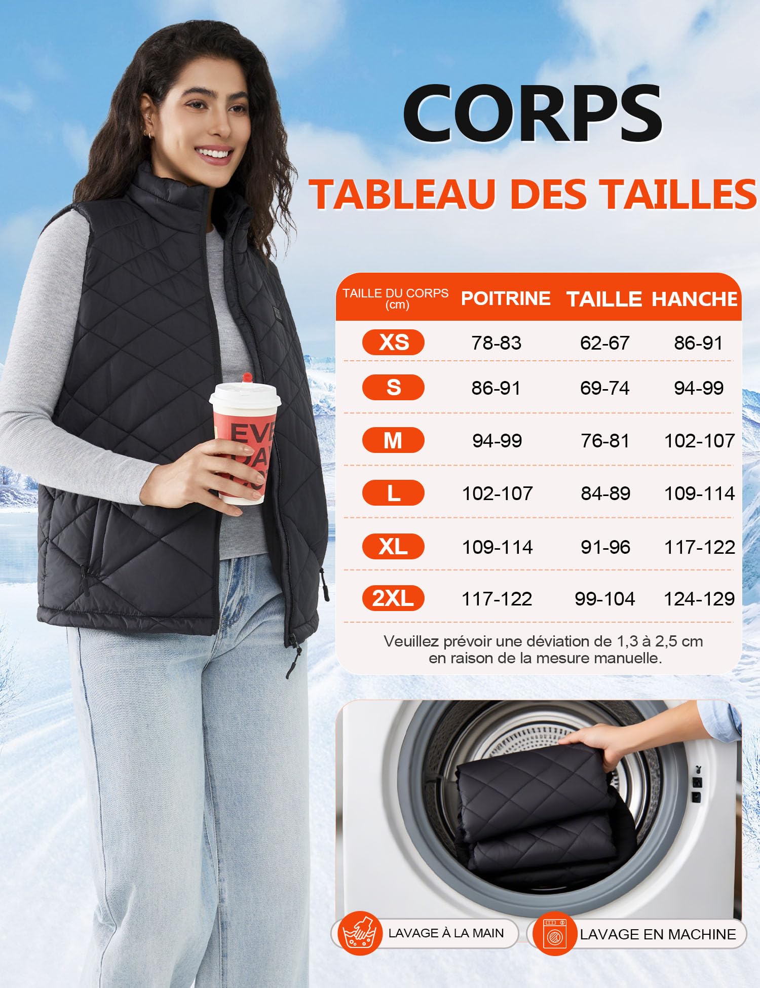 Gilet Chauffant Femme avec Batterie 18400mAh 7.4V – Jusqu’à 11h de Chaleur, Lavable en Machine, Veste Chauffante Léger Déperlant pour Hiver