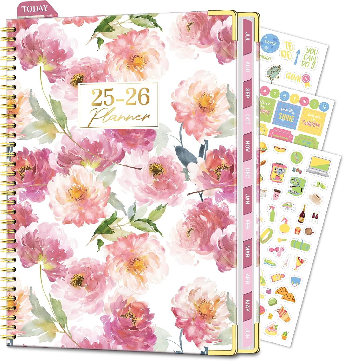 Academic Planner 2025-2026, 8.5" x 11", Weekly & Monthly Planner from JUL.2025 to JUN.2026, Column View Calendar Organizers, Spiral Hardcover Agenda Book with Tabs for Office School Supplies, Floral 2526 Flower