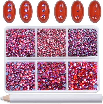 Bymitel Hotfix Crystal Rhinestones Round Gems for Crafts,Mixed 6 Sizes with Wax Pencil Kit, Siam AB1.3-3.2mmSS3-SS12/8000pcs