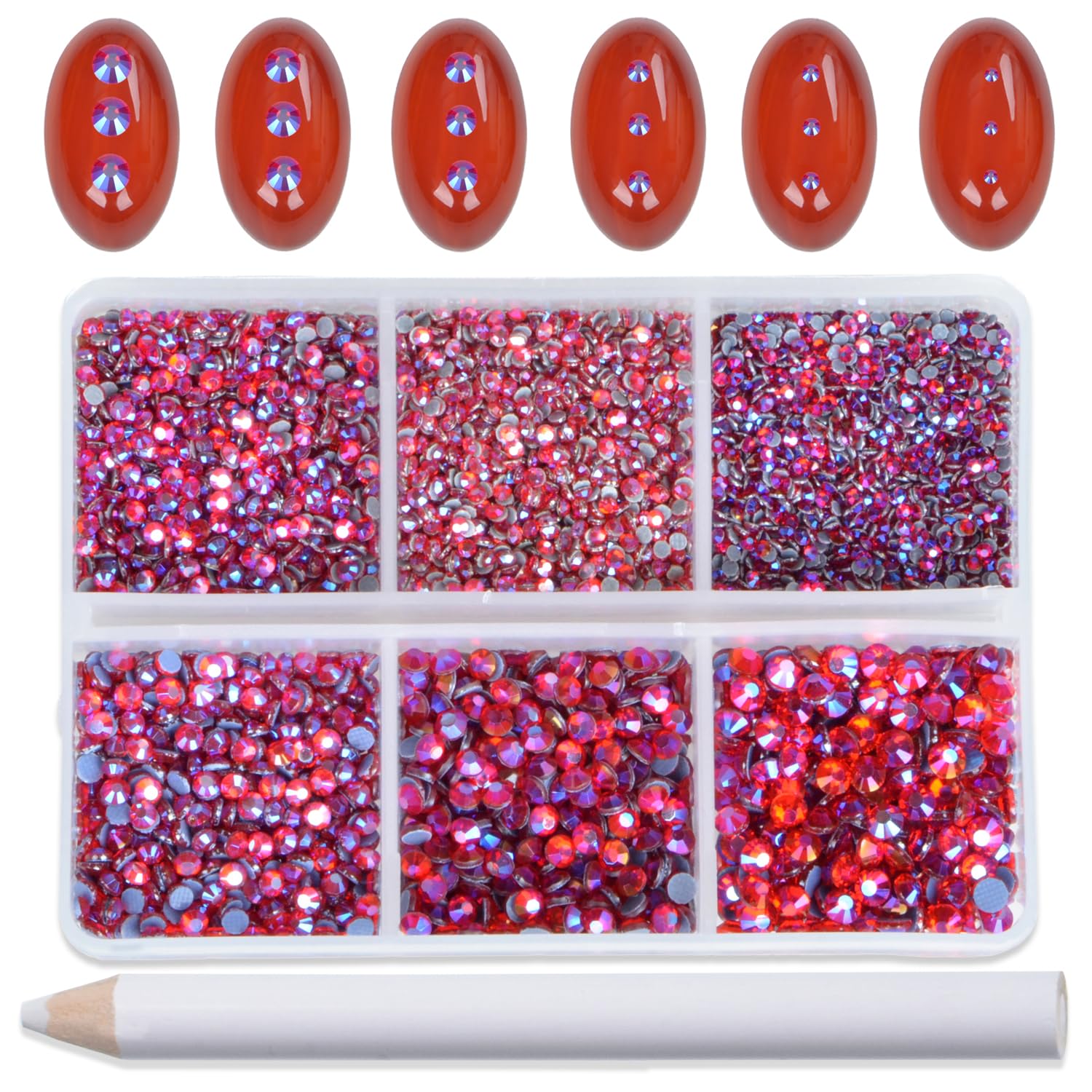 Bymitel Hotfix Crystal Rhinestones Round Gems for Crafts,Mixed 6 Sizes with Wax Pencil Kit, Siam AB1.3-3.2mm(SS3-SS12/8000pcs)