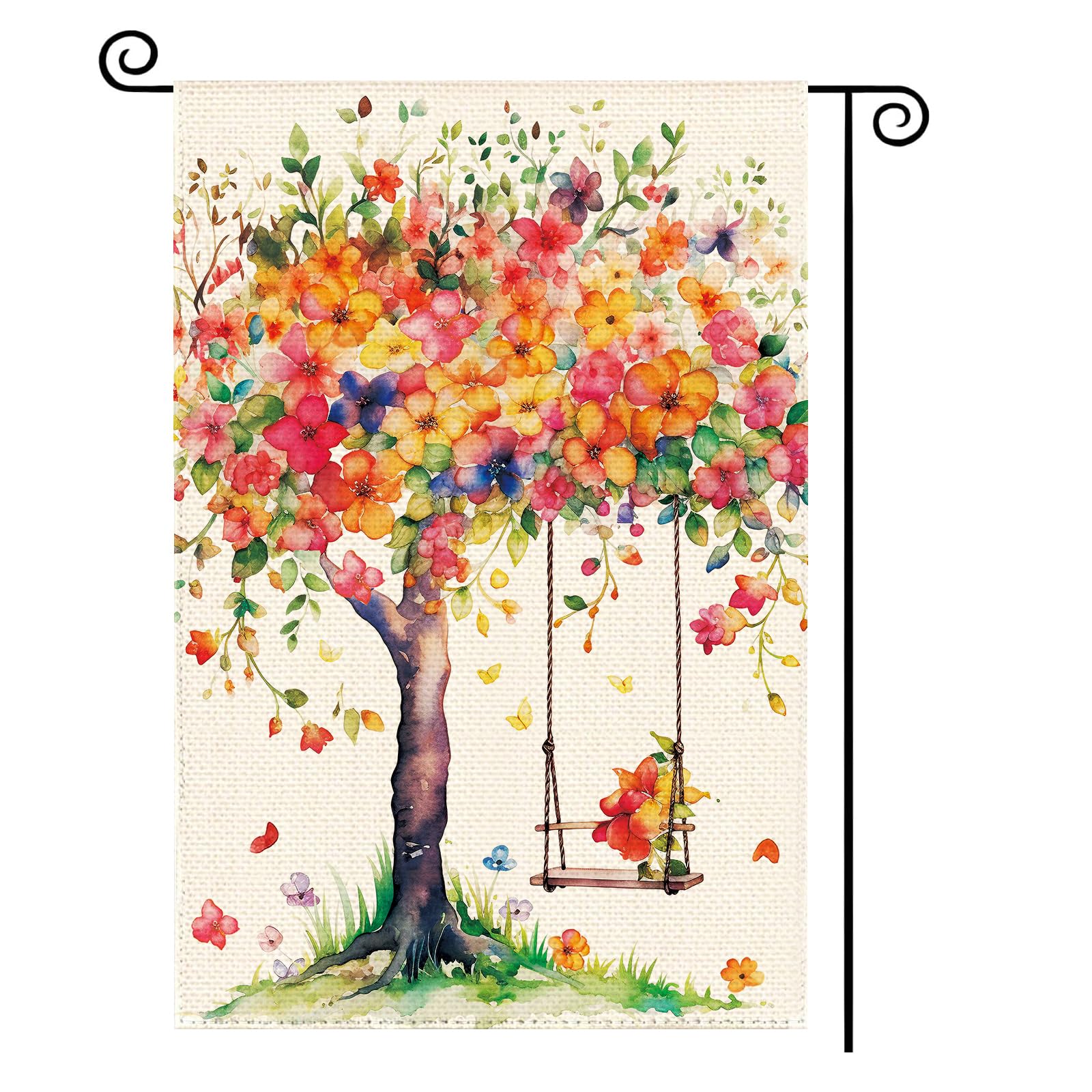 Tikeciti Spring Welcome Garden Flag 12 x 18 Inch Double Sided, Colorful Floral Tree Burlap Small Yard Flag Summer Seasonal Holiday Outdoor Outside Decoration
