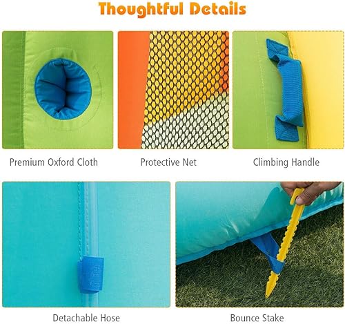 Vista 34 de HONEY JOY Tobogán acuático inflable, parque acuático gigante, castillo hinchable para patio trasero, pared de escalada, piscina de chapoteo